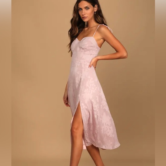 Lulus Loveliest Looks Blush Pink Floral Jacquard Tie-Strap Midi Dress - Picture 2 of 2